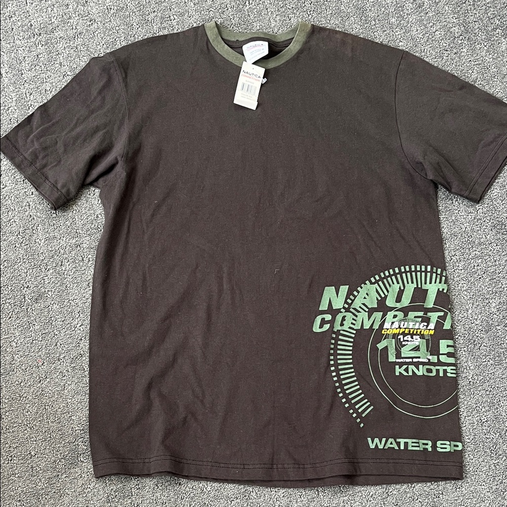 Nautica Men's Brown Tee with Green Graphic